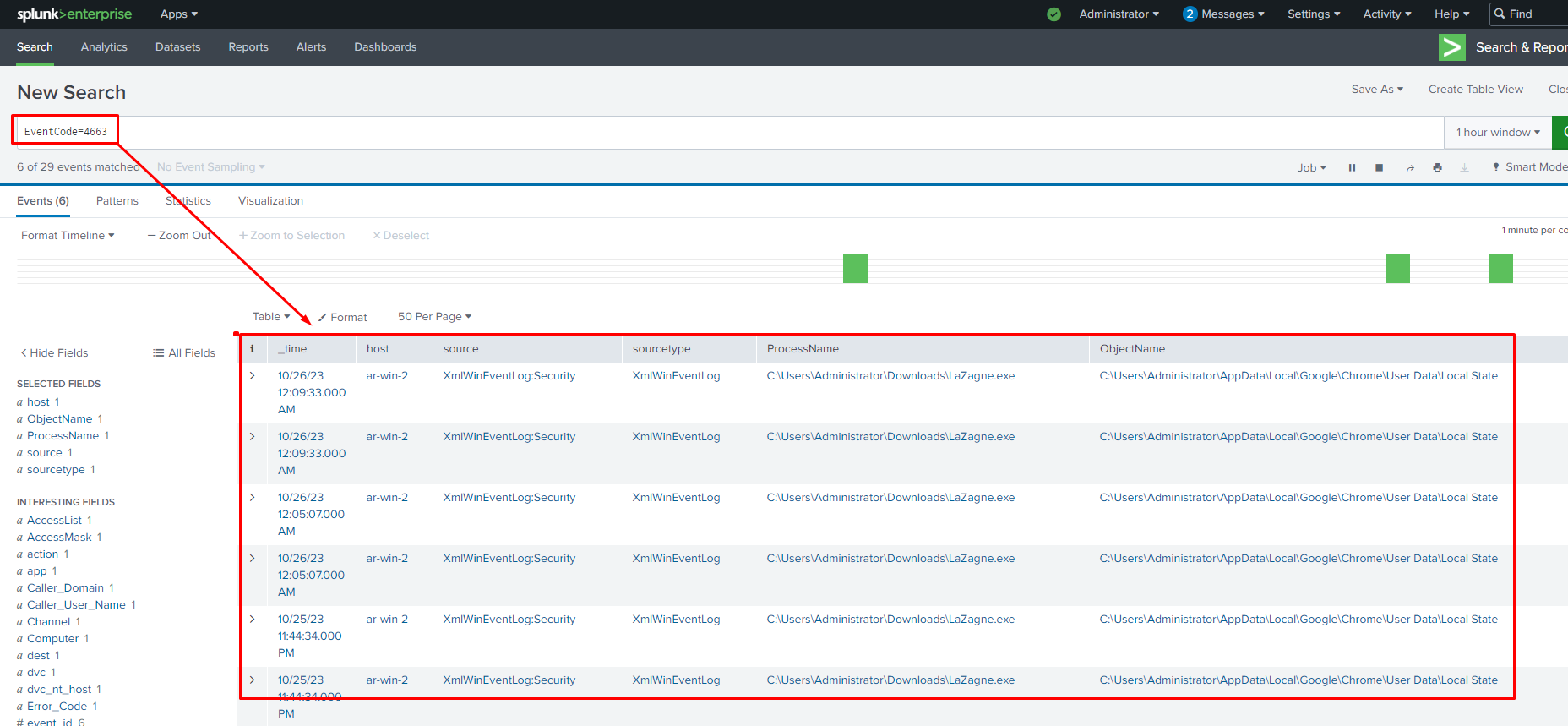 Splunk Dashboard filter for File Access Events