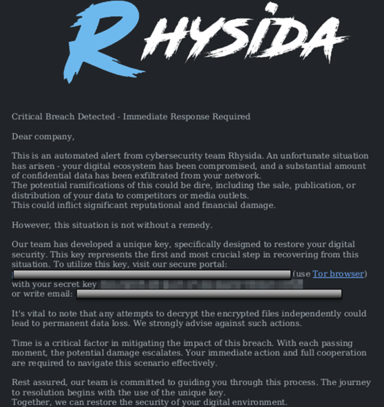 Rhysida Ransom Note as a PDF document